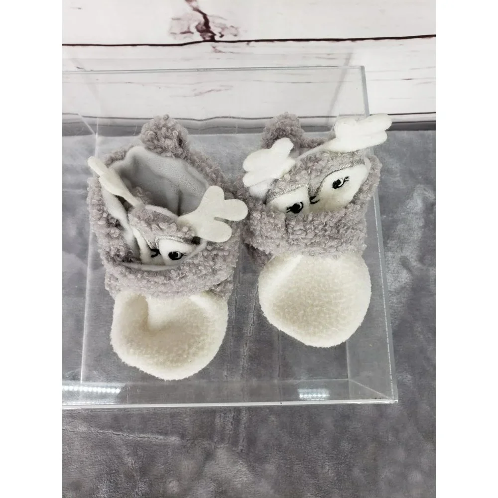 Gray and White‎ Girls Deer Slippers
